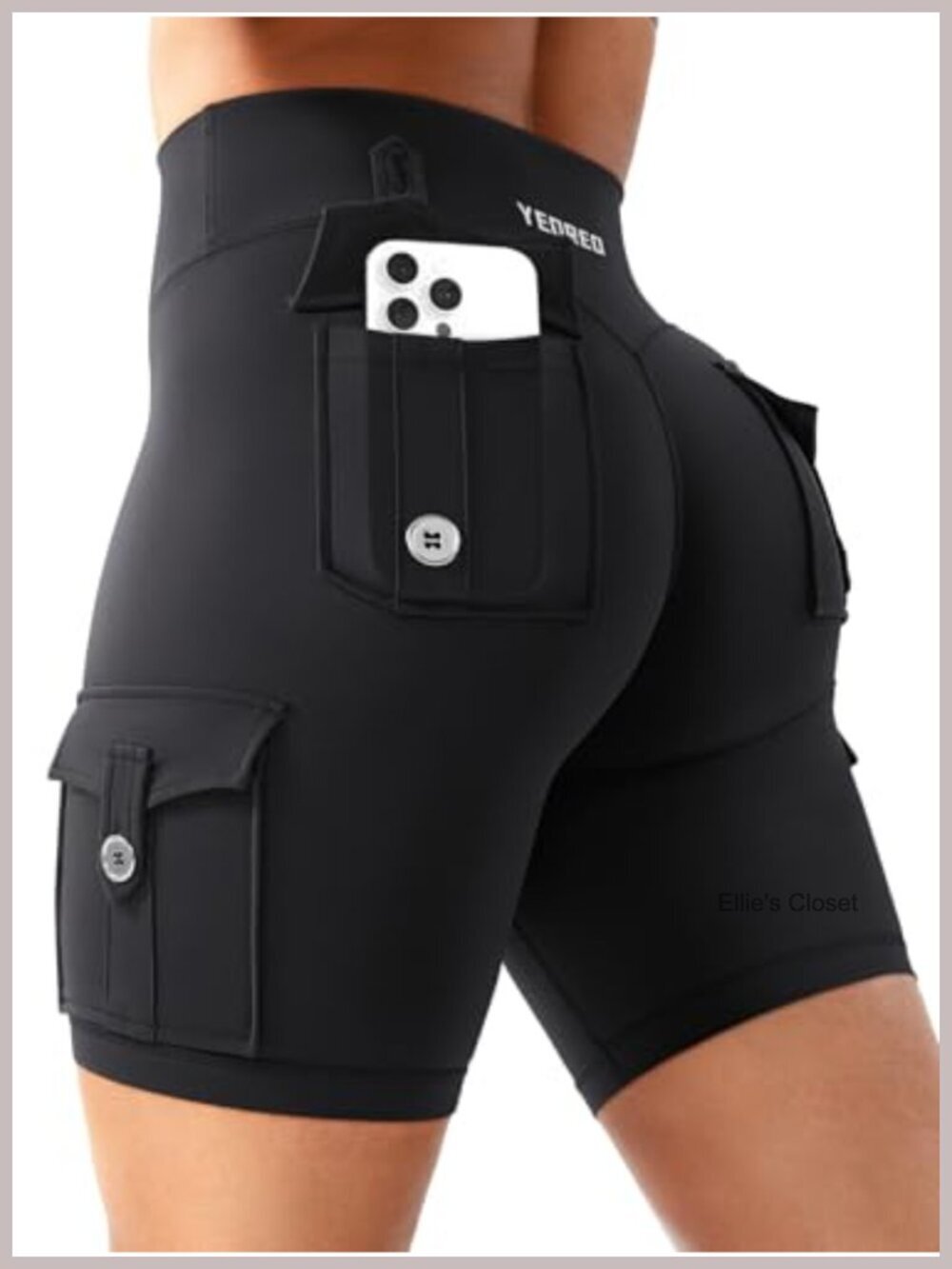 High Waisted Cargo Biker Shorts with Pockets and Hidden Scrunch 8" Inseam
